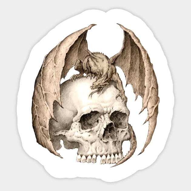 Dragon on a Skull Sticker by Paul_Abrams